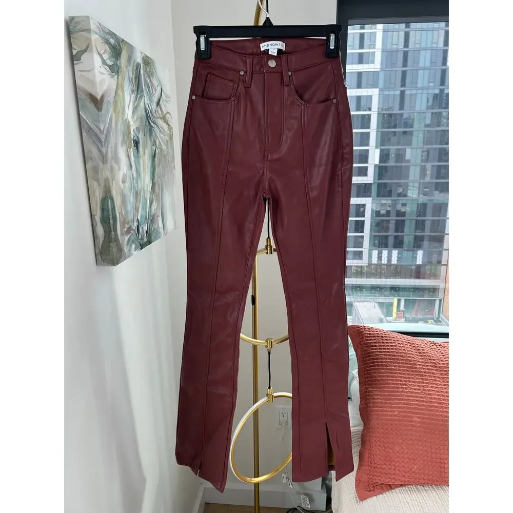 High-Waist Vegan Leather Flare Pants | And Now This | Size 0 - Picture 3 of 3